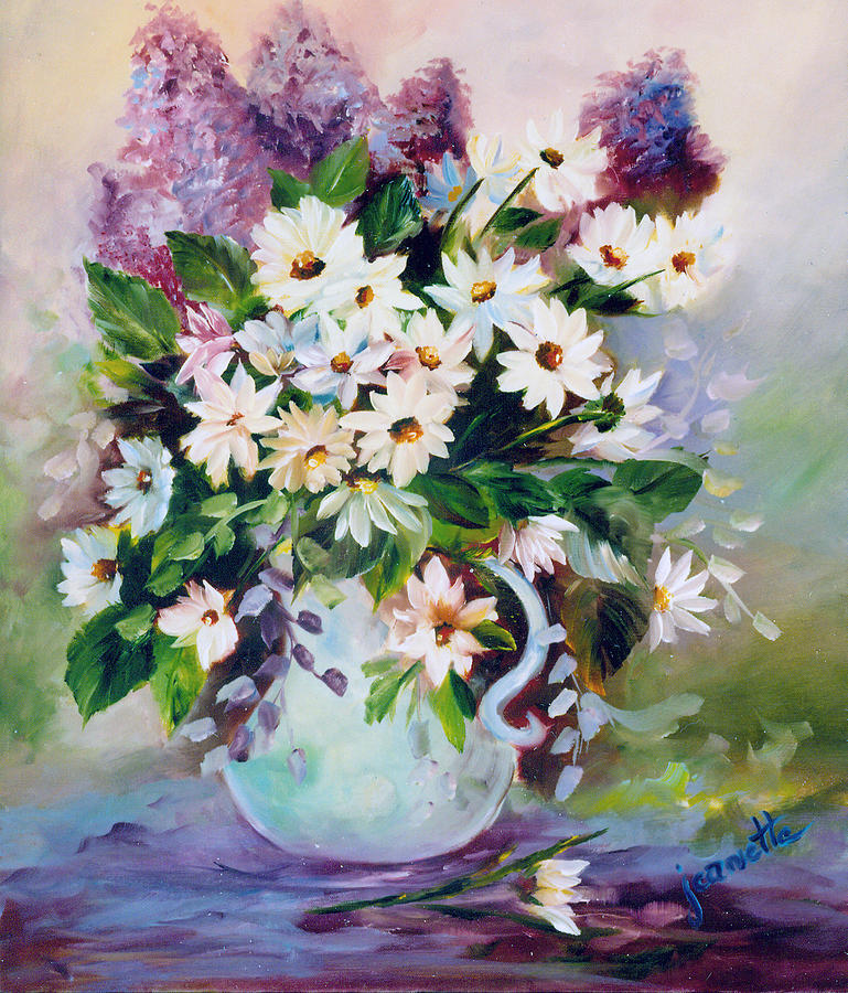 Daisies And Lilacs Painting By Jeanette Fowler