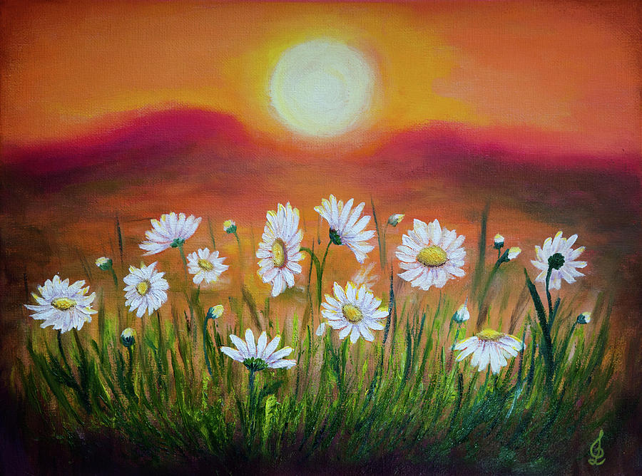 Daisies at sunset Painting by Lilia D
