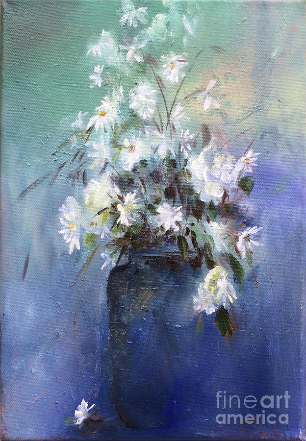 Serenity Daisies in a Vase 2018 Painting by Lizzy Forrester