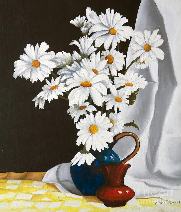 Flower Painting - Daisies In  A Vase by Dinny Madill