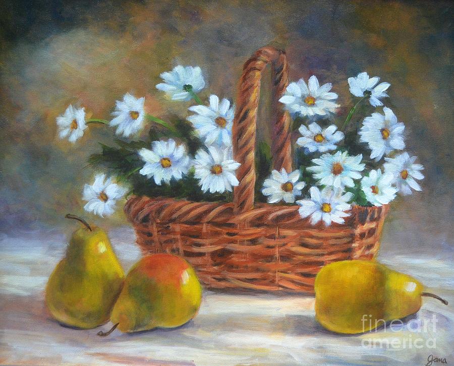 Daisies in Basket Painting by Jana Baker