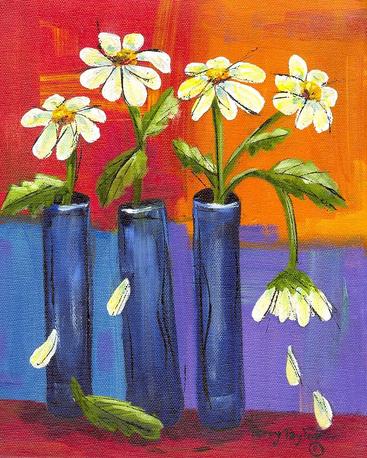 Daisies in Blue Vases Painting by Terry Taylor