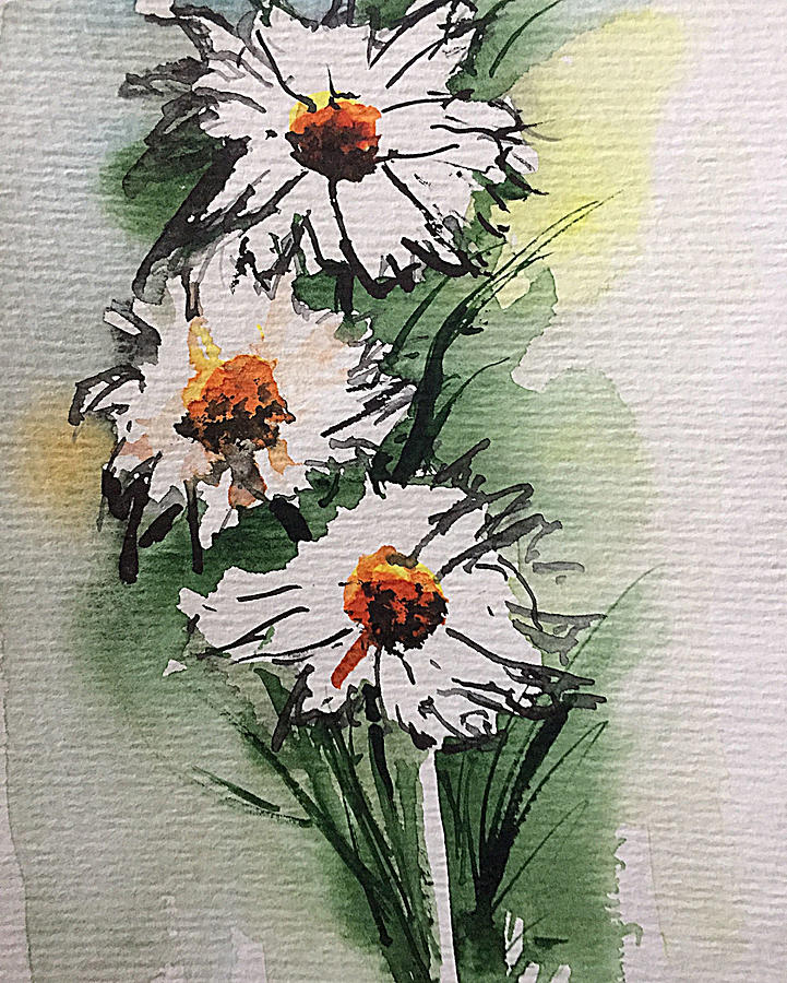 Daisies In The Wind Painting by Britta Zehm