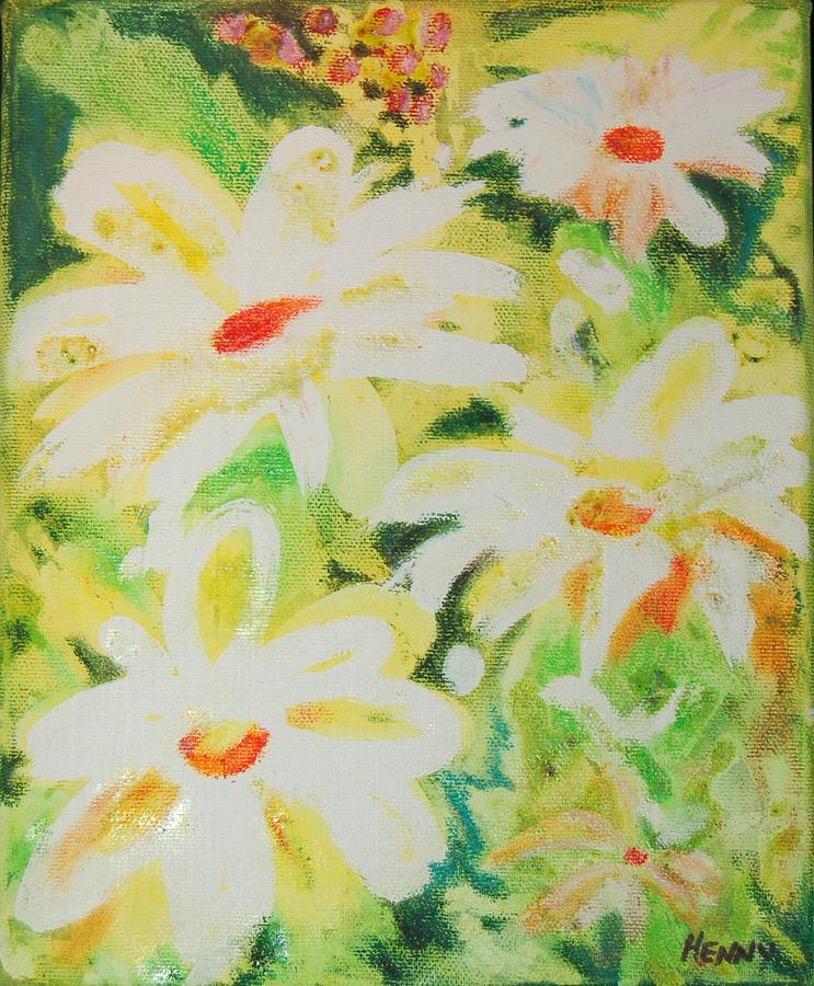 Floral Abstract Painting - Daisies In The Wind V by Henny Dagenais