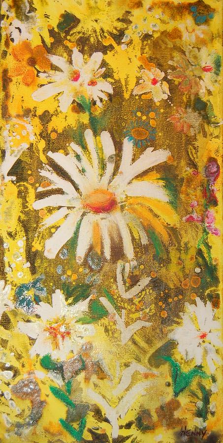 Floral Abstract Painting - Daisies In the Wind VII by Henny Dagenais