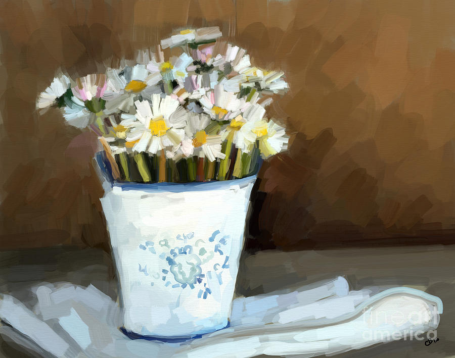 Daisies Study Painting by Carrie Joy Byrnes