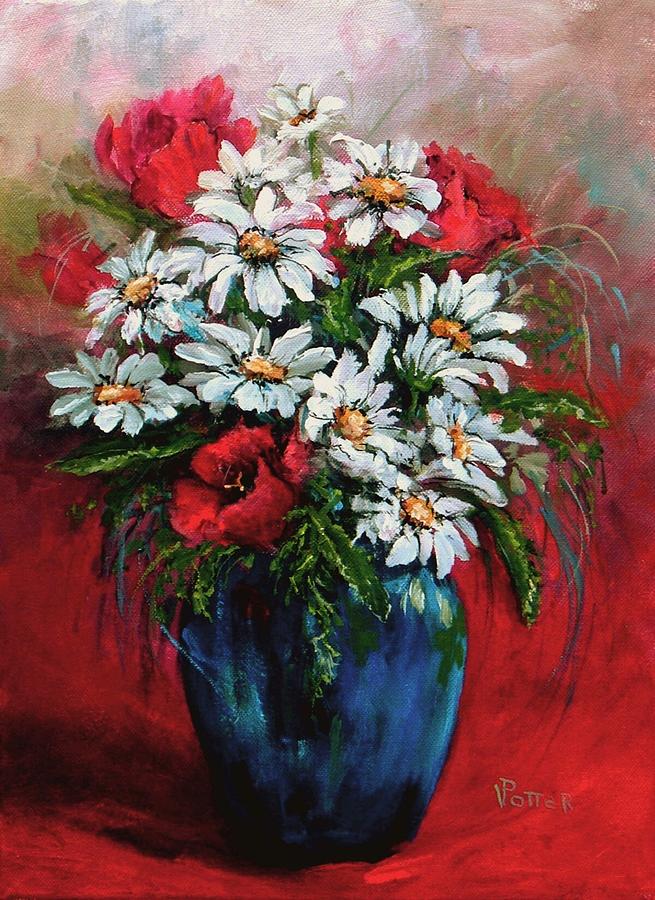 Daisy and Tulip Bouquet Painting by Virginia Potter