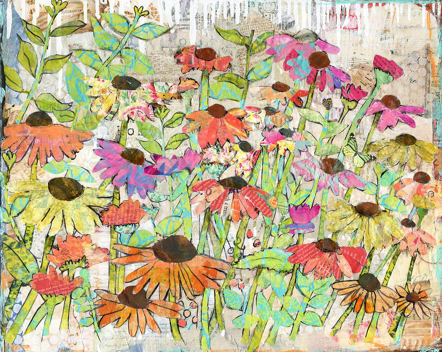 Daisy Art Flower Art Collage Painting Spencer Spring Painting by Miriam ...