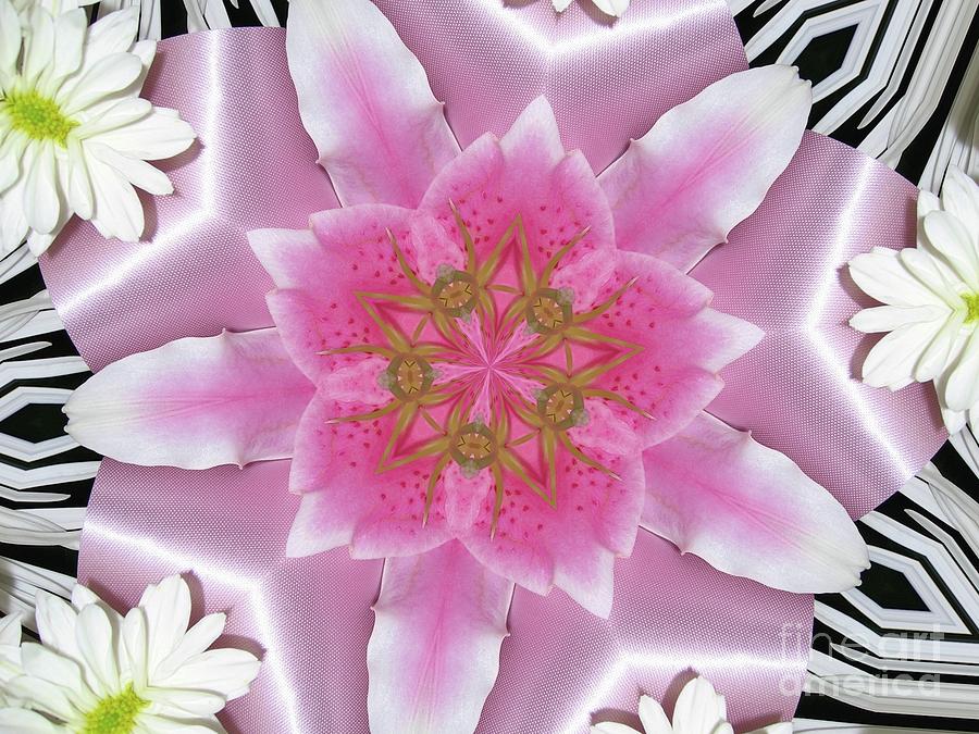 Daisy Asiatic Lily Satin Ribbon Mandala Mixed Media by Rose Santuci-Sofranko