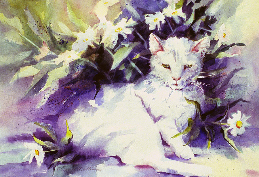 Daisy Cat Painting by Connie Williams
