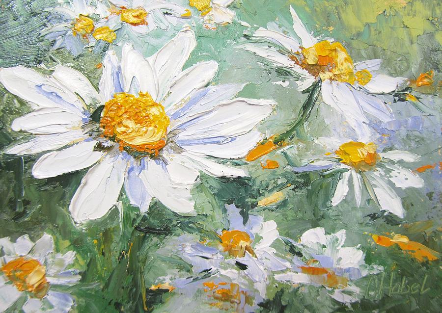 Daisy Painting - Daisy Delight Palette Knife Painting by Chris Hobel