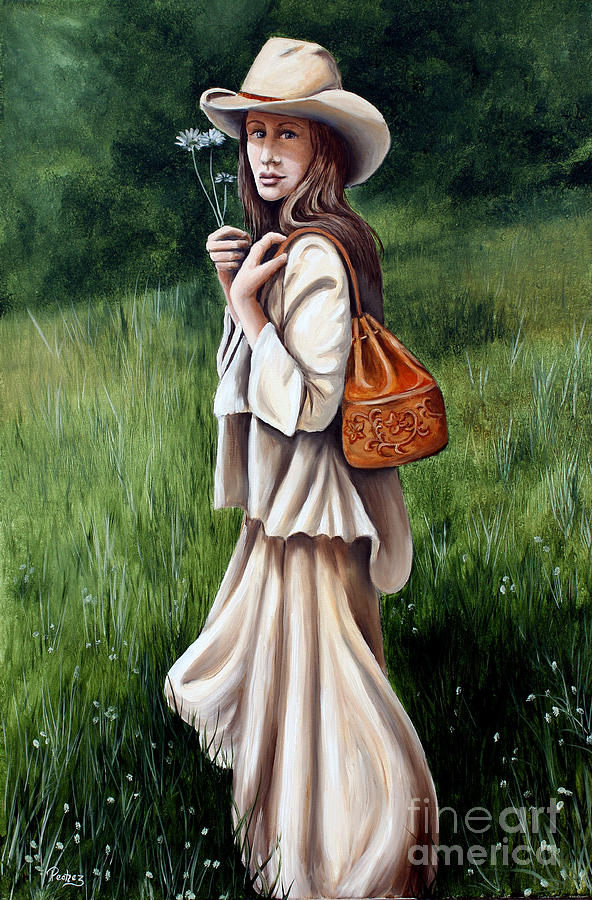 Daisy Field Cowgirl Painting by Pechez Sepehri