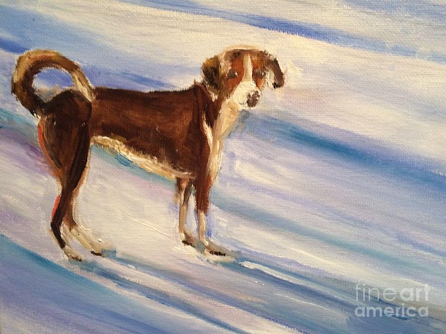 Daisy in snow shadows Painting by Nancy Anton