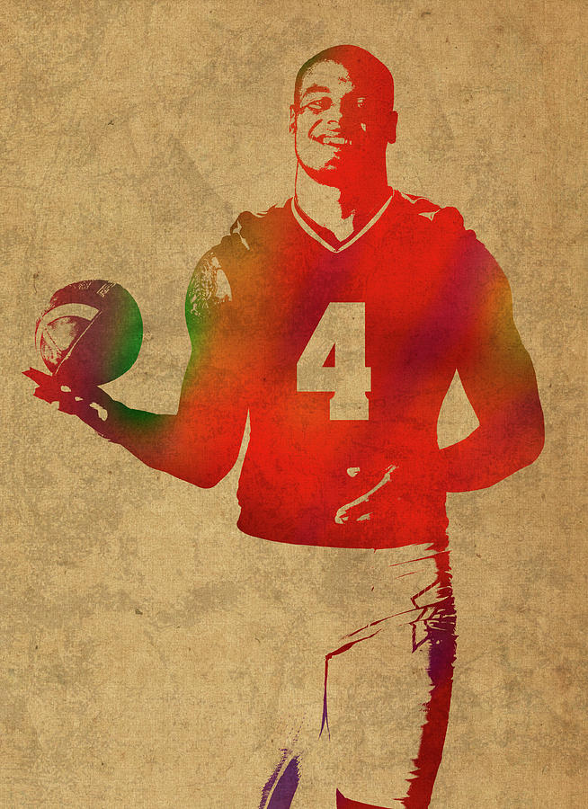 Dak Prescott Mixed Media - Dak Prescott NFL Dallas Cowboys Quarterback Watercolor Portrait by Design Turnpike