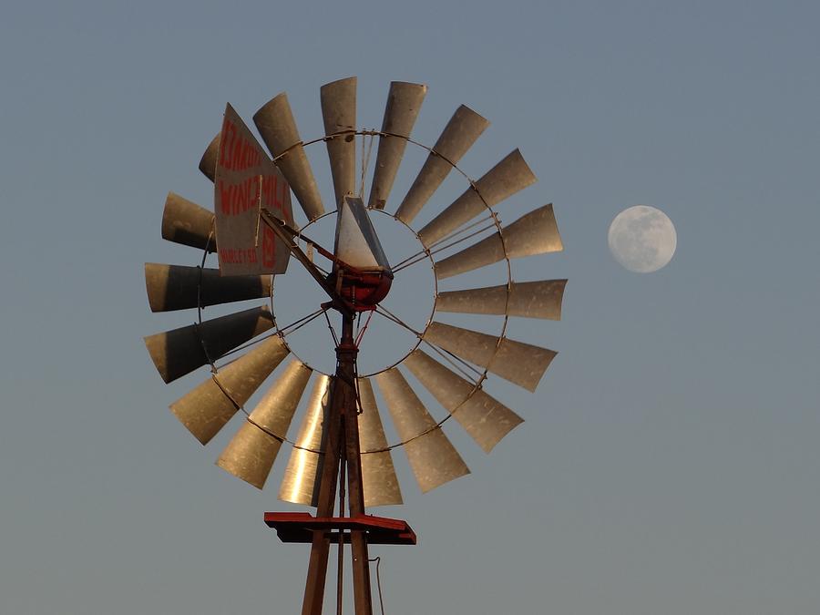 Dakota Windmill And Moon Photograph by Keith Stokes