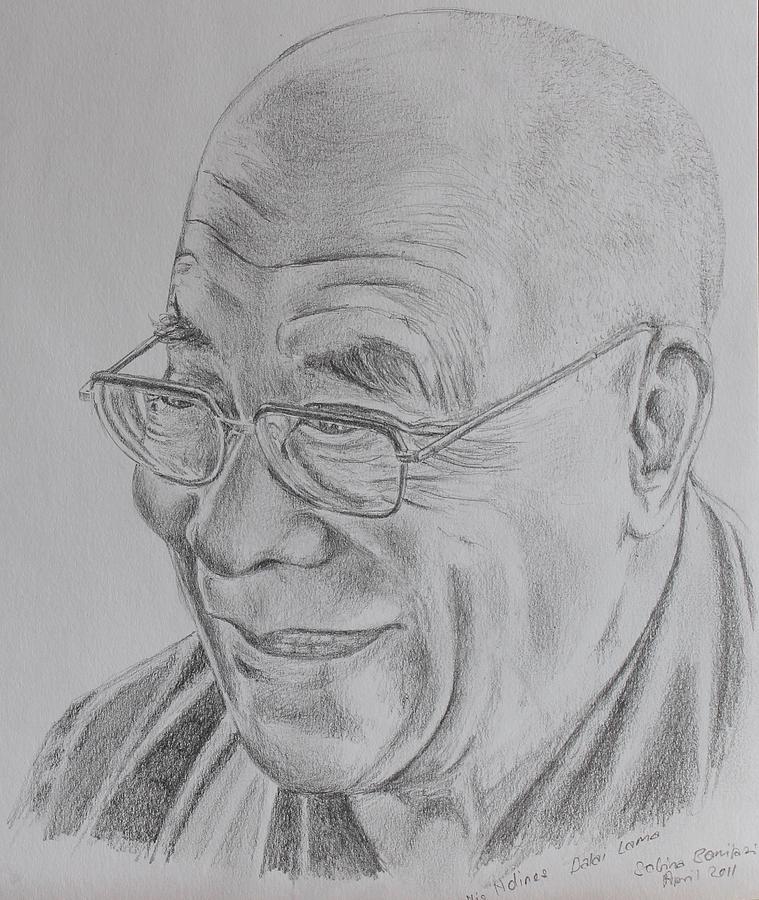 Dalai Lama Drawing by Sabina Bonifazi