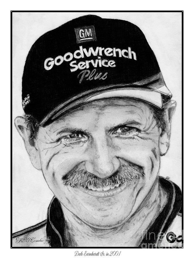 Black And White Drawing - Dale Earnhardt Sr in 2001 by J McCombie