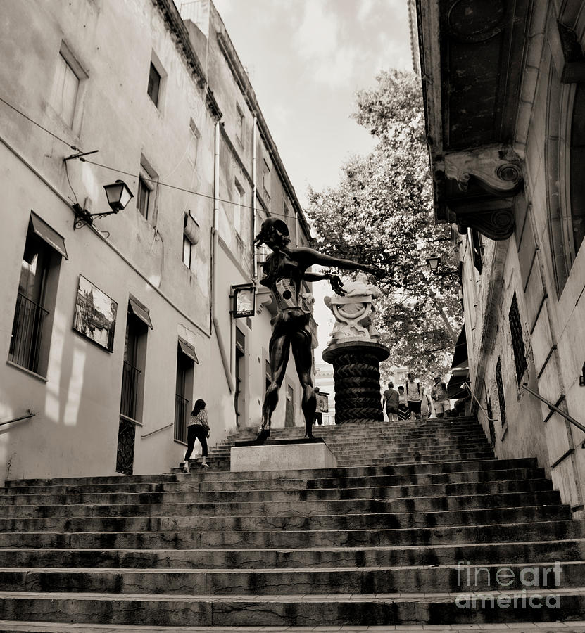 Dali Stairs Sculptures Sepia Plaza Art  Photograph by Chuck Kuhn