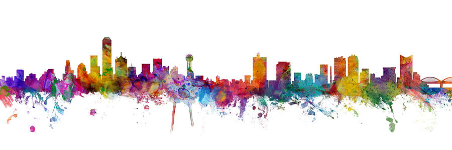 Dallas and Forth Worth Skyline Mashup Digital Art by Michael Tompsett