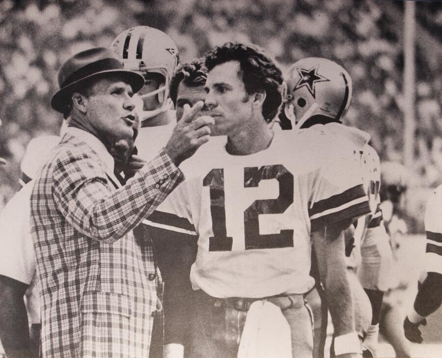 Dallas Cowboys Head Coach Tom Landry and #12 Quarterback Roger Staubach  Photograph by Donna Wilson - Pixels