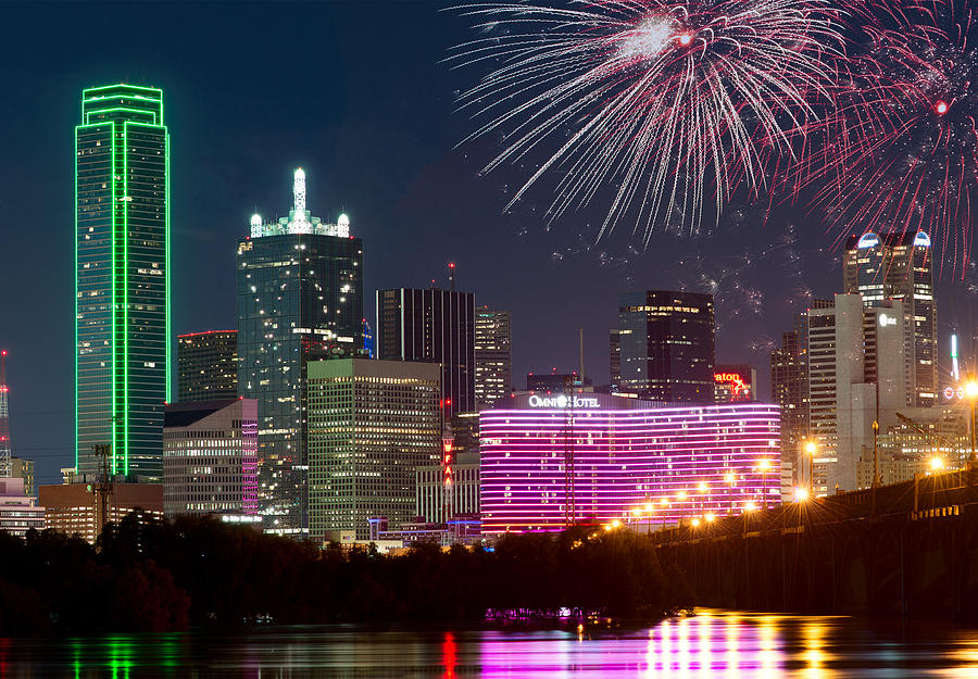 Dallas Fireworks Skyline Photograph by Rospotte Photography