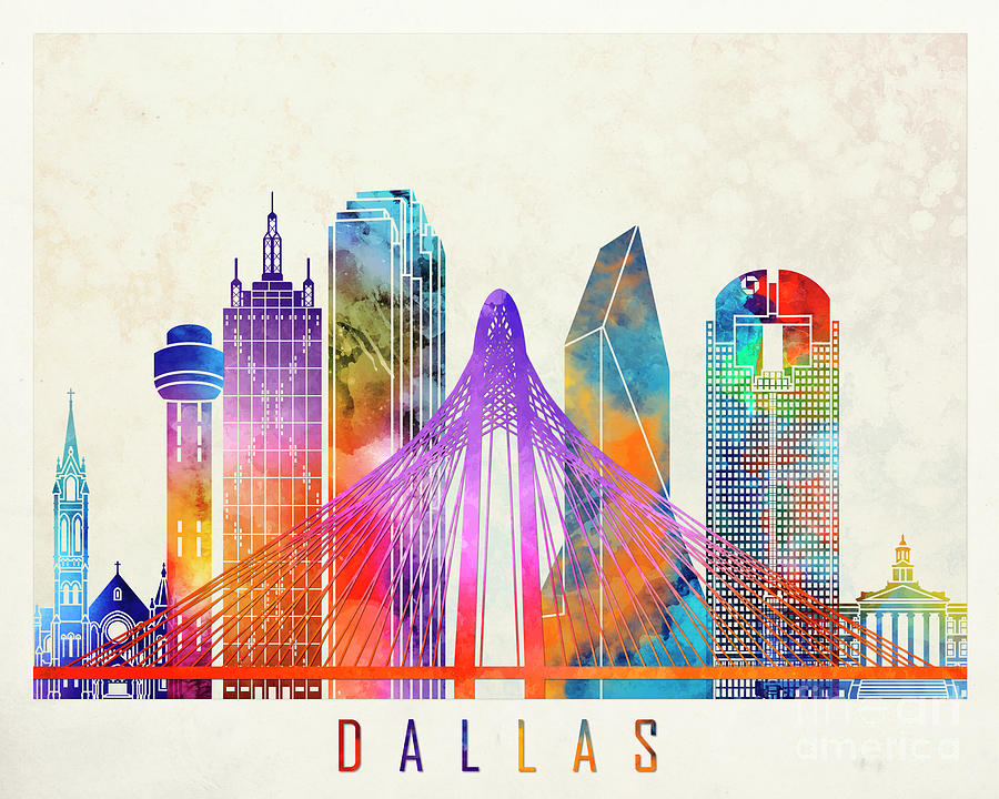 Dallas landmarks watercolor poster Painting by Pablo Romero - Fine Art ...