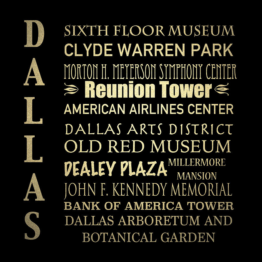 Typography Digital Art - Dallas Famous Landmarks by Patricia Lintner
