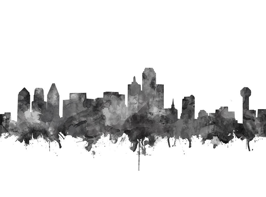 Dallas Skyline Black And White Painting by Bekim M