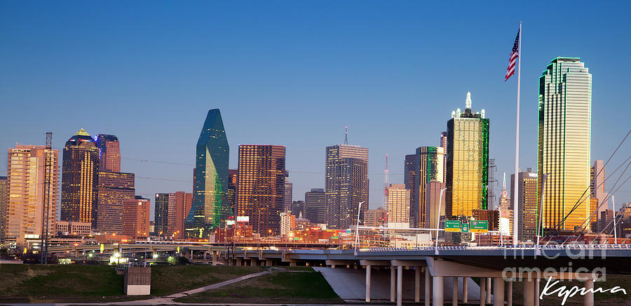 Dallas Skyline at Dusk, Color Photograph by Greg Kopriva
