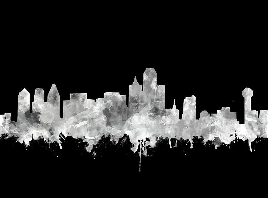 Dallas Skyline Black And White 2 Painting by Bekim M
