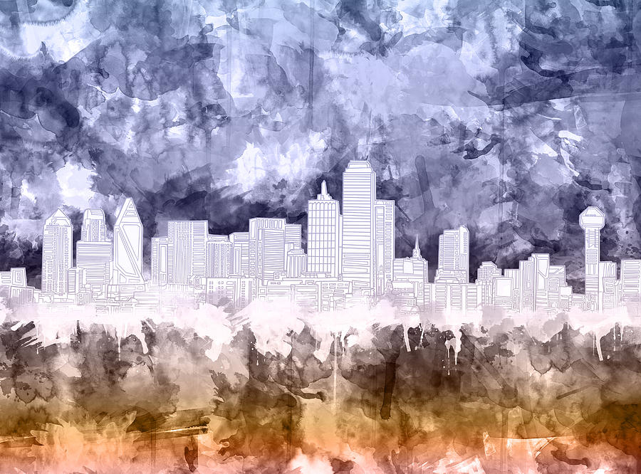 Dallas skyline brush strokes 3 Painting by Bekim M