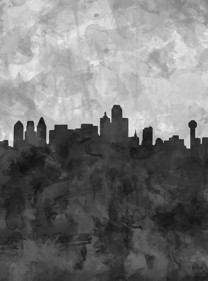 Dallas Skyline Grunge Black And White Painting by Bekim M