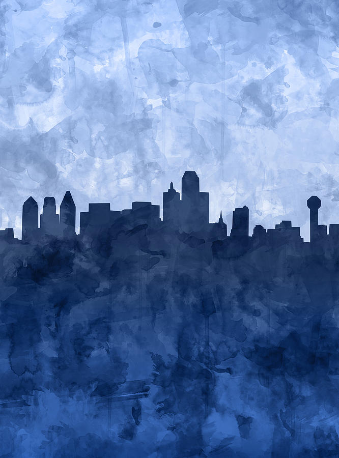 Dallas Skyline Grunge Blue Painting by Bekim M