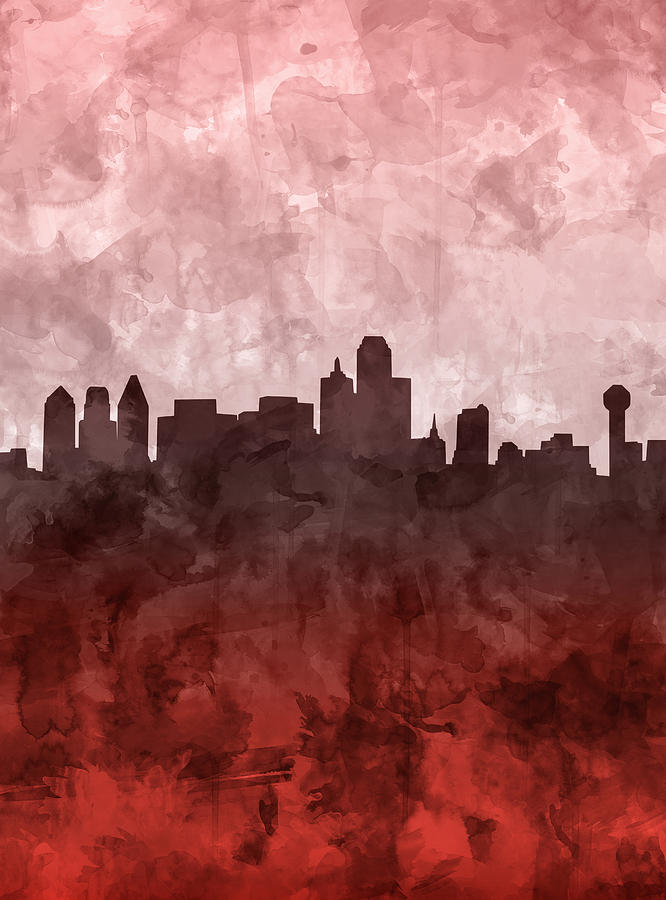Dallas Skyline Grunge Red Painting by Bekim M