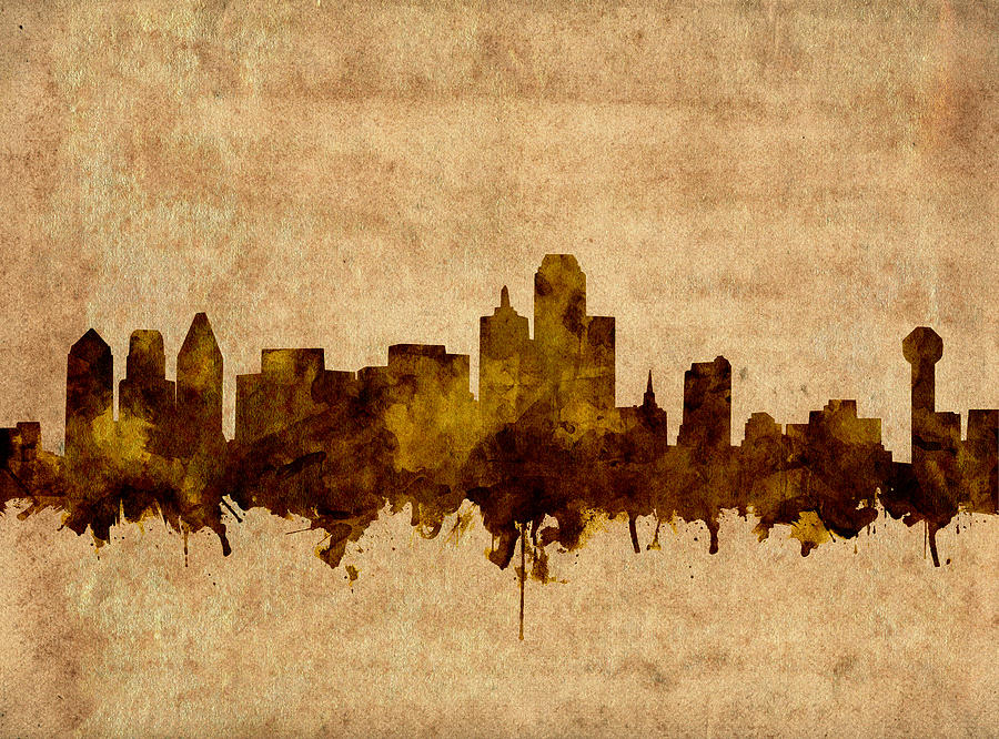 Dallas Skyline Grunge Sepia Painting by Bekim M