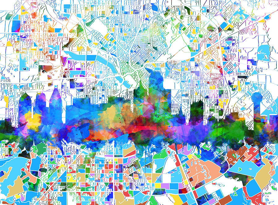 Dallas Skyline Map Color 2 Painting by Bekim M