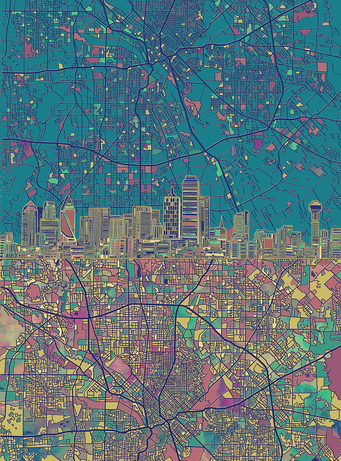 Dallas Skyline Map Green Painting by Bekim M
