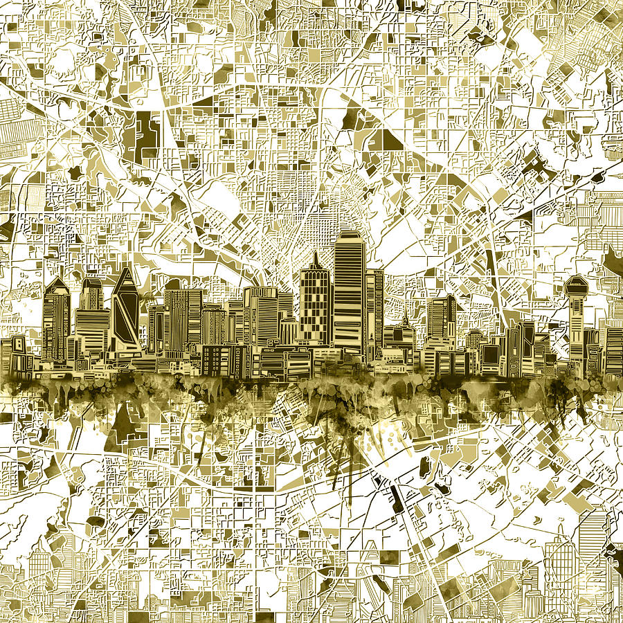 Dallas Skyline Map Sepia 2 Digital Art by Bekim M