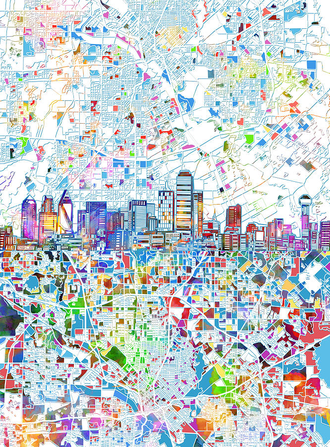 Dallas Skyline Map White 2 Painting by Bekim M