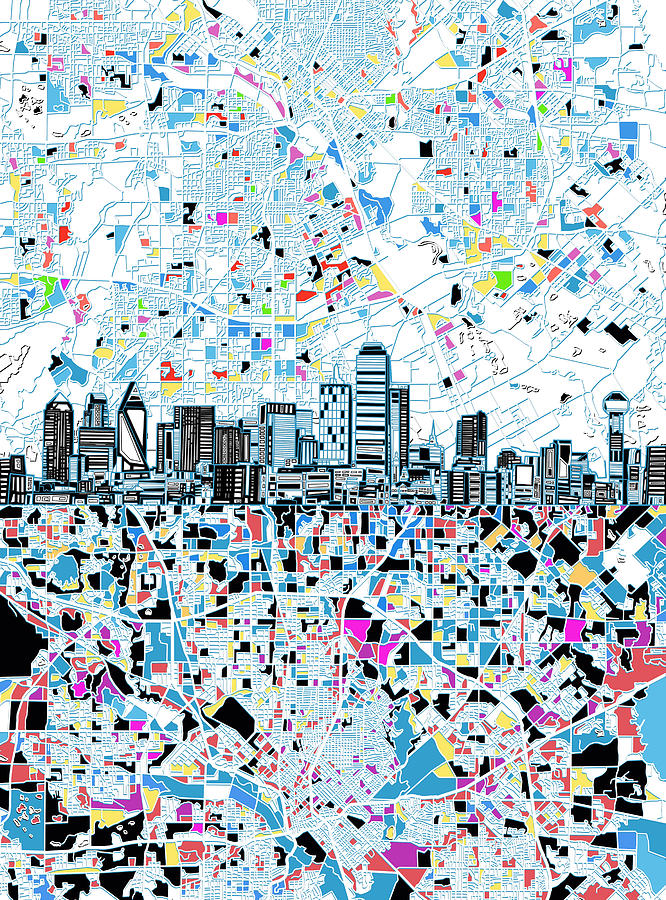 Dallas Skyline Map White Painting by Bekim M