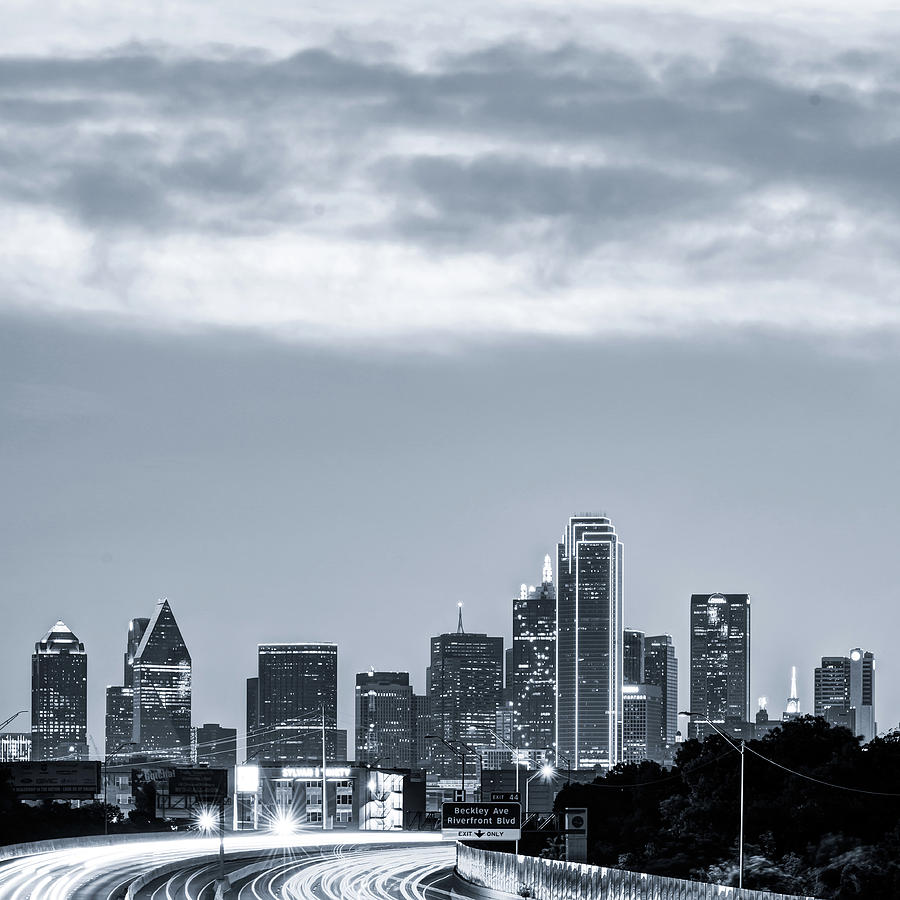 Dallas Skyline Morning Black and White - Square 1x1 Format Photograph by Gregory Ballos