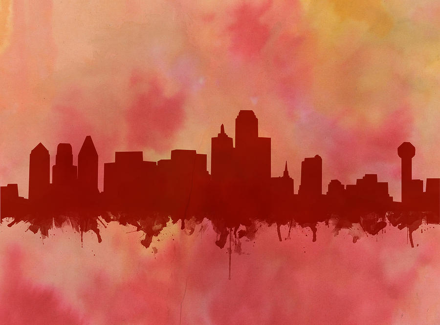 Dallas Skyline Red 2 Painting by Bekim M
