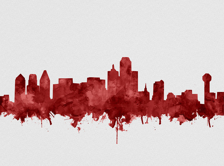 Dallas Skyline Red Painting by Bekim M