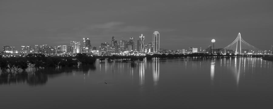 Dallas Skyline Trinity Black And White Photograph