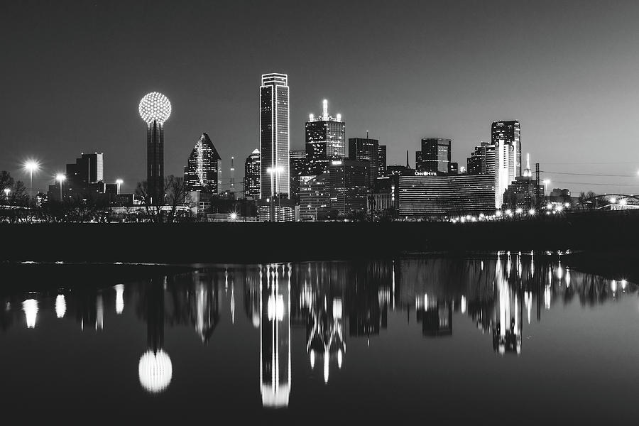 Dallas Skyline with reflection in Black and white 1 Photograph by Mati Krimerman