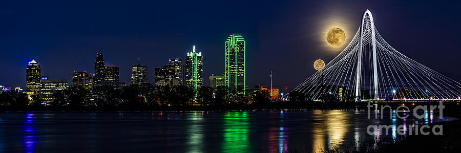 Dallas Skyline with the Strawberry Moon in Panorama Photograph by Tamyra Ayles