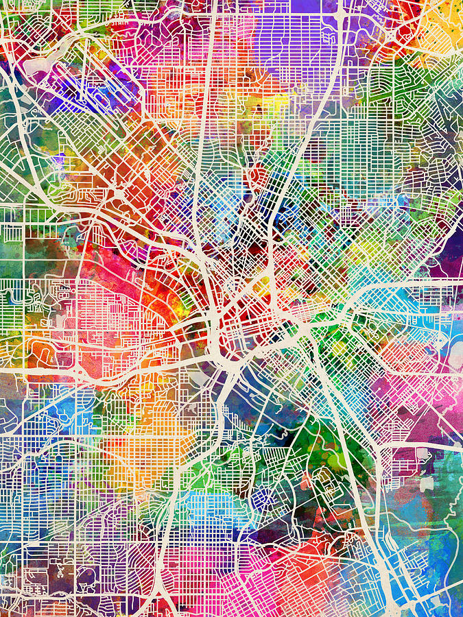 Dallas Texas City Map Digital Art by Michael Tompsett