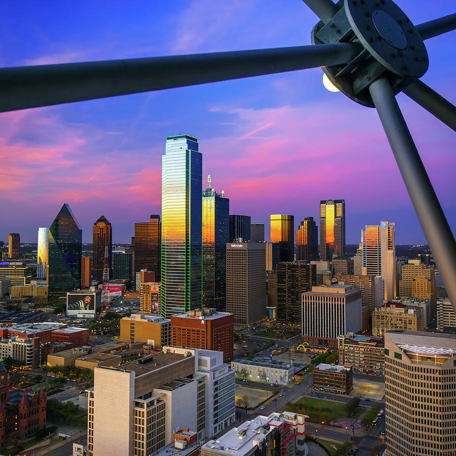 Dallas Texas Skyline Architecture at Dusk - 1x1 Photograph by Gregory Ballos