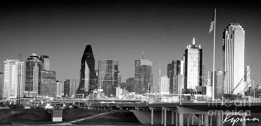 Dallas Texas Skyline at Dusk, Black and White Photograph by Greg Kopriva