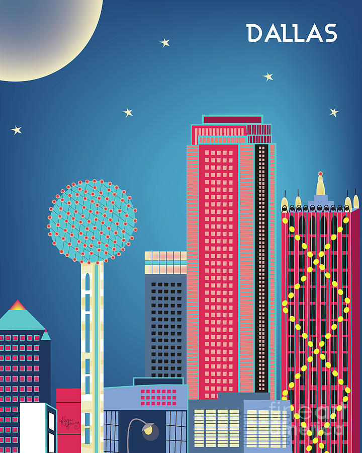 Dallas Texas Vertical Skyline - Nighttime Digital Art by Karen Young ...